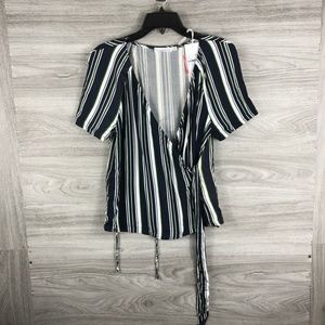 Lush Tie Front Striped Blouse